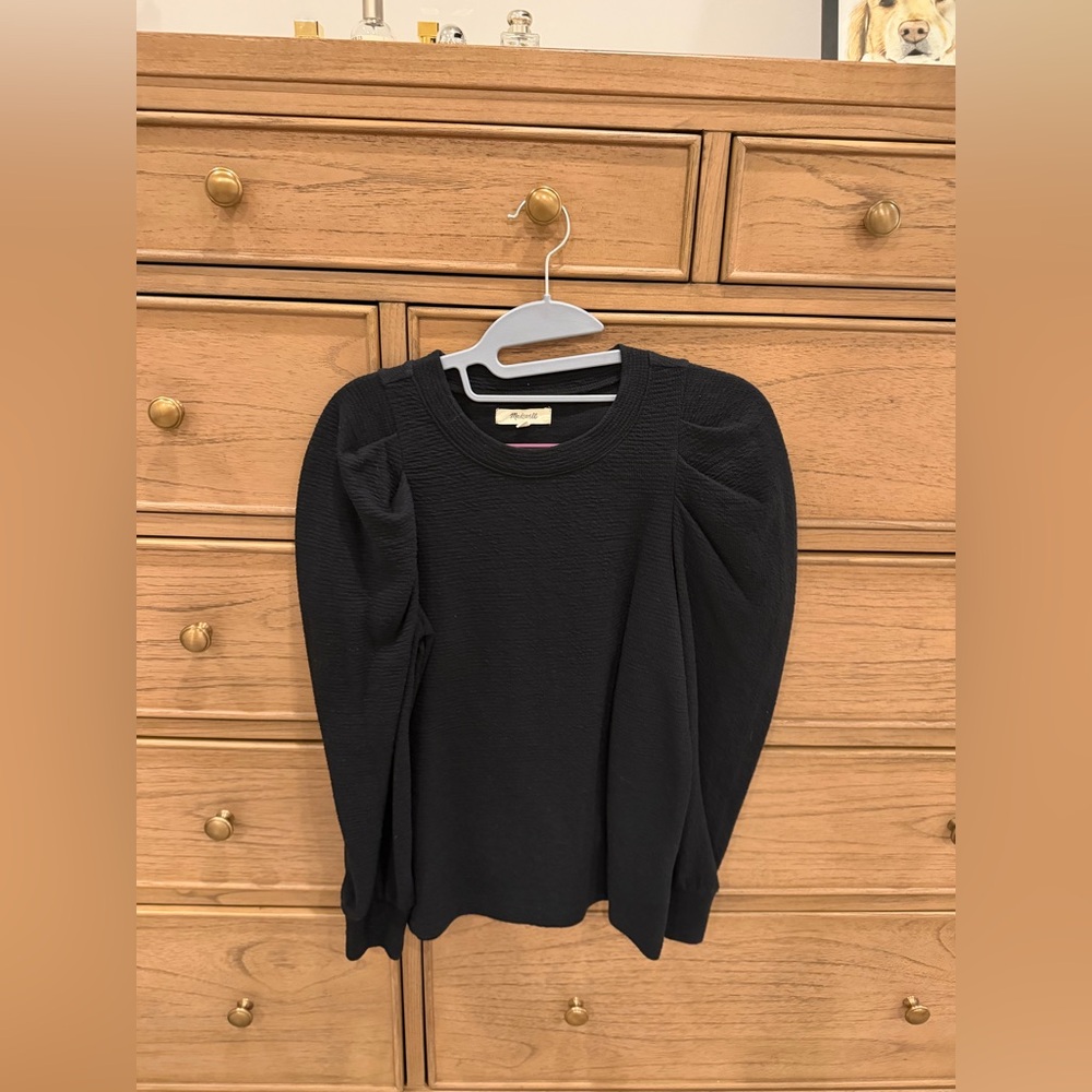 Madewell Black Puff-Sleeve Knit Sweater